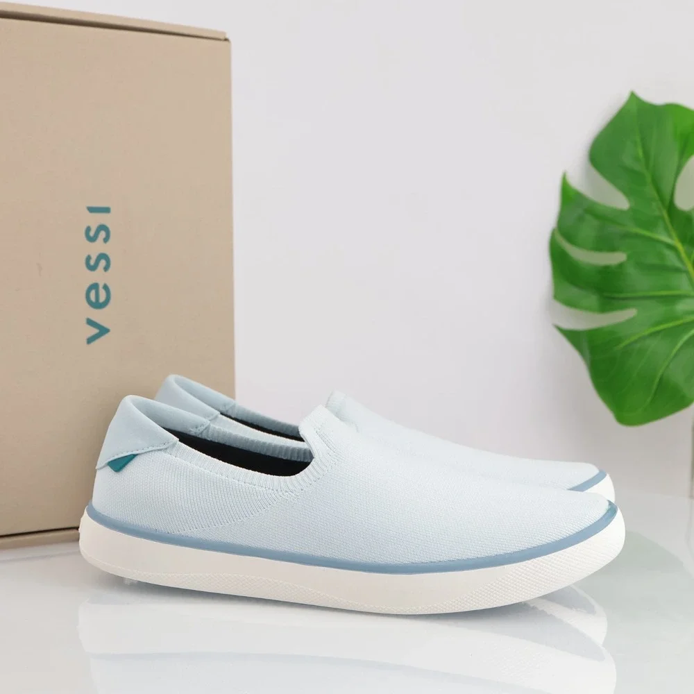 Vessi Mens Boardwalk Slip-On Shoe Size 12‎ Waterproof Blue Knit Comfort Sneakers